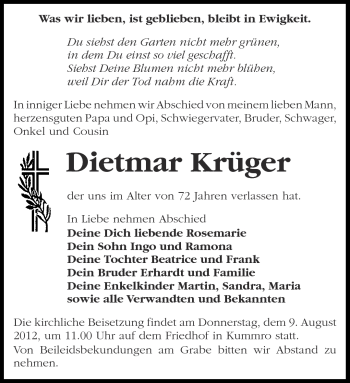 Traueranzeige von Dietmar Krüger von Märkische Oderzeitung