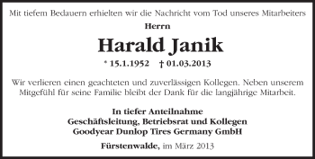 Traueranzeige von Harald Janik von Märkische Oderzeitung