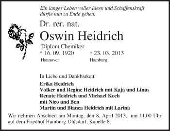 Traueranzeige von Oswin Heidrich von Märkische Oderzeitung