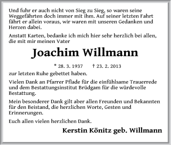 Traueranzeige von Joachim Willmann von Märkische Oderzeitung