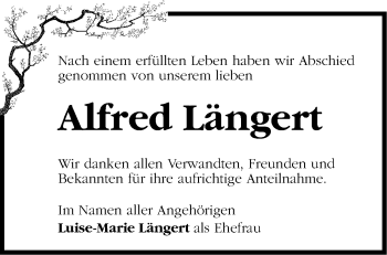 Traueranzeige von Alfred Längert von Märkische Oderzeitung