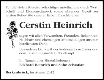 Traueranzeige von Cerstin Heinrich von Märkische Oderzeitung