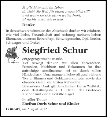 Traueranzeige von Siegfried Schur von Märkische Oderzeitung