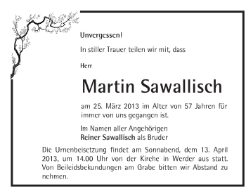 Traueranzeige von Martin Sawallisch von Märkische Oderzeitung