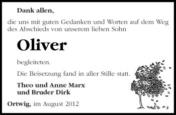 Traueranzeige von Oliver  von Märkische Oderzeitung