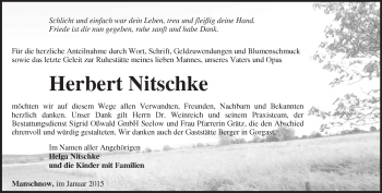 Traueranzeige von Herbert Nitschke von Märkische Oderzeitung