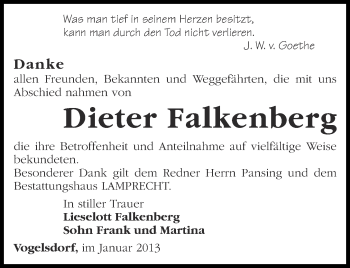 Traueranzeige von Dieter Falkenberg von Märkische Oderzeitung