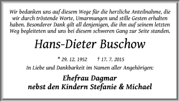 Traueranzeige von Hans Dieter Buschow von Märkische Oderzeitung