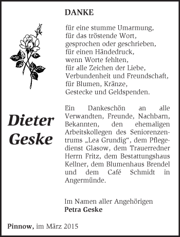 Traueranzeige von Dieter Geske von Märkische Oderzeitung