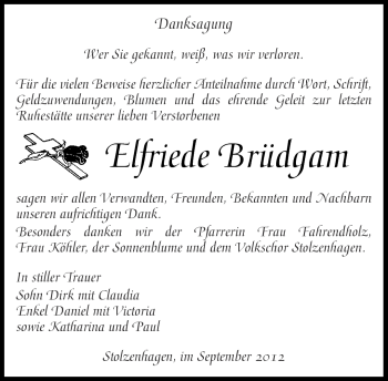 Traueranzeige von Elfriede Brüdgam von Märkische Oderzeitung