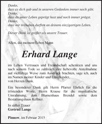 Traueranzeige von Erhard Lange von Märkische Oderzeitung