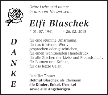 Traueranzeige von Elfi Blaschek von Märkische Oderzeitung