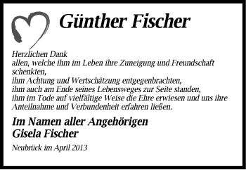 Traueranzeige von Günther Fischer von Märkische Oderzeitung