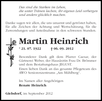 Traueranzeige von Martin Heinrich von Märkische Oderzeitung