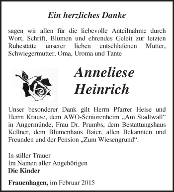 Traueranzeige von Anneliese Heinrich von Märkische Oderzeitung