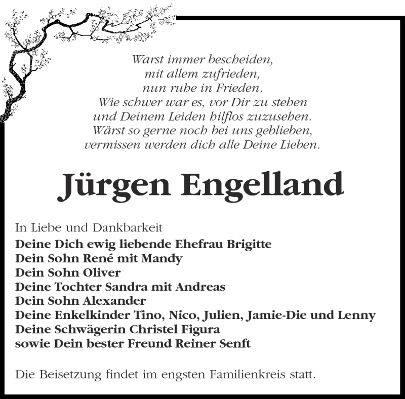  Traueranzeige für Jürgen Engelland vom 29.09.2012 aus Märkische Oderzeitung