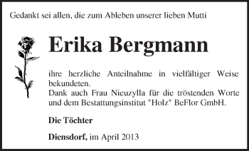 Traueranzeige von Erika Bergmann von Märkische Oderzeitung