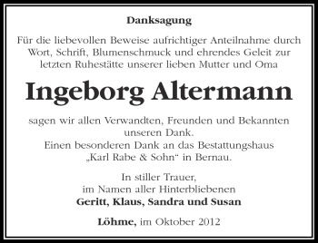 Traueranzeige von Ingeborg Altermann von Märkische Oderzeitung