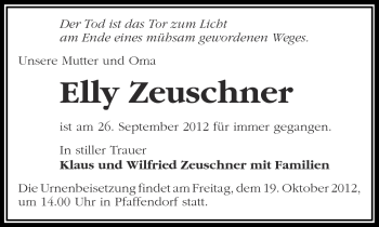 Traueranzeige von Elly Zeuschner von Märkische Oderzeitung