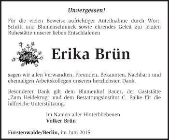 Traueranzeige von Erika Brün von Märkische Oderzeitung