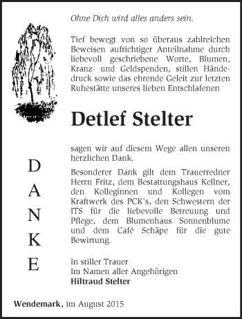 Traueranzeige von Detlef Stelter von Märkische Oderzeitung