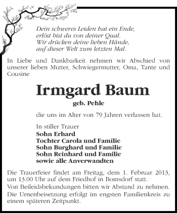 Traueranzeige von Irmgard Baum von Märkische Oderzeitung