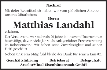 Traueranzeige von Matthias Landahl von Märkische Oderzeitung