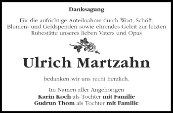 Traueranzeige von Ulrich Martzahn von Märkische Oderzeitung