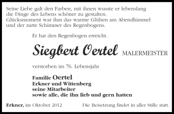 Traueranzeige von Siegbert Oertel von Märkische Oderzeitung