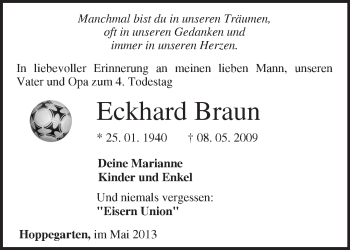 Traueranzeige von Eckhard Braun von Märkische Oderzeitung