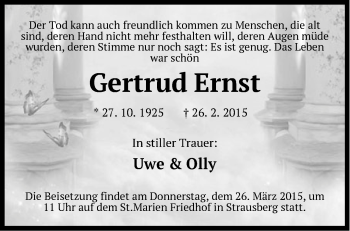 Traueranzeige von Gertrud Ernst von Märkische Oderzeitung