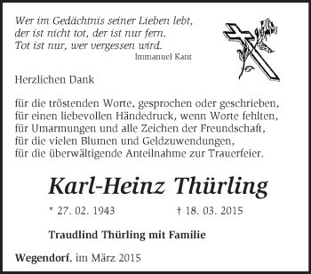 Traueranzeige von Karl-Heinz Thürling von Märkische Oderzeitung