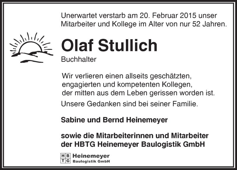  Traueranzeige für Olaf Stullich vom 28.02.2015 aus Märkische Oderzeitung