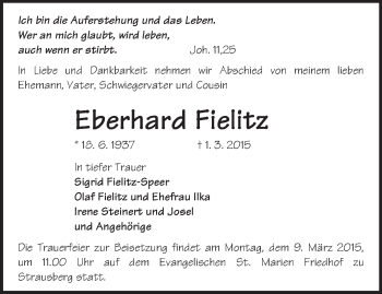 Traueranzeige von Eberhard Fielitz von Märkische Oderzeitung