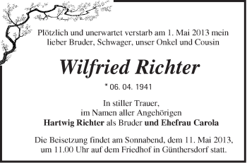 Traueranzeige von Wilfried Richter von Märkische Oderzeitung