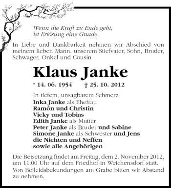 Traueranzeige von Klaus Janke von Märkische Oderzeitung