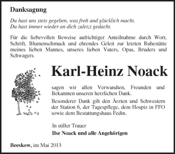 Traueranzeige von Karl-Heinz Noack von Märkische Oderzeitung