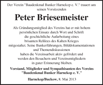 Traueranzeige von Peter Briesemeister von Märkische Oderzeitung