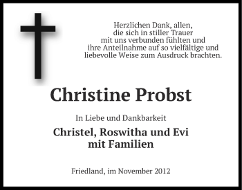 Traueranzeige von Christine Probst von Märkische Oderzeitung