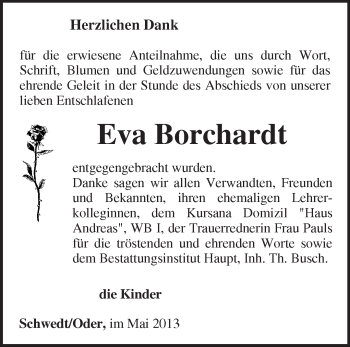 Traueranzeige von Eva Borchardt von Märkische Oderzeitung