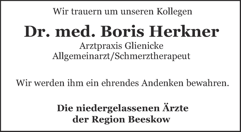  Traueranzeige für Boris Herkner vom 16.11.2012 aus Märkische Oderzeitung