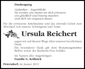 Traueranzeige von Ursula Reichert von Märkische Oderzeitung