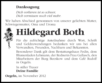 Traueranzeige von Hildegard Both von Märkische Oderzeitung