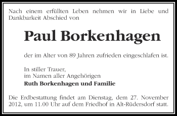 Traueranzeige von Paul Borkenhagen von Märkische Oderzeitung