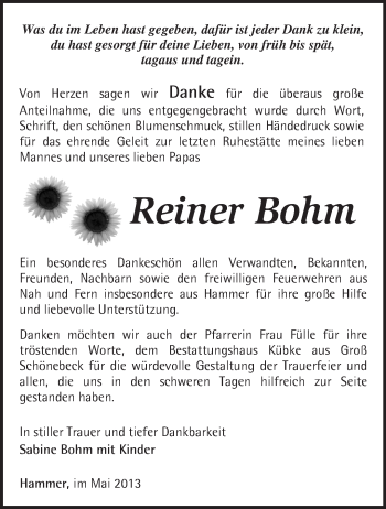 Traueranzeige von Reiner Bohm von Märkische Oderzeitung