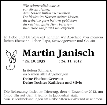 Traueranzeige von Martin Janisch von Märkische Oderzeitung