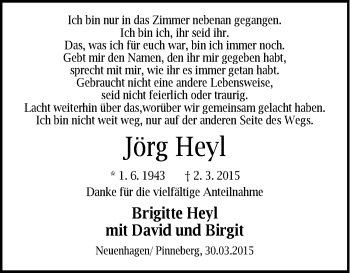 Traueranzeige von Jörg Heyl von Märkische Oderzeitung