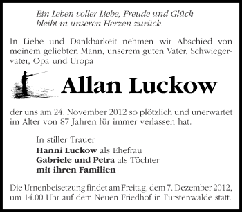 Traueranzeige von Allan Luckow von Märkische Oderzeitung