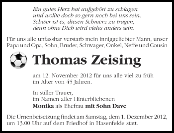 Traueranzeige von Thomas Zeising von Märkische Oderzeitung