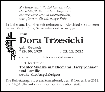 Traueranzeige von Dora Trzesicki von Märkische Oderzeitung